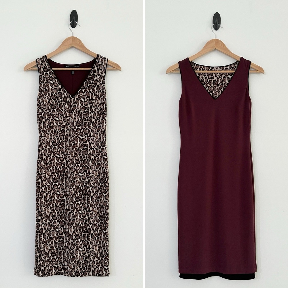 White House Black Market Size XXS Brown Burgundy Multi Reversible Sheath Dress